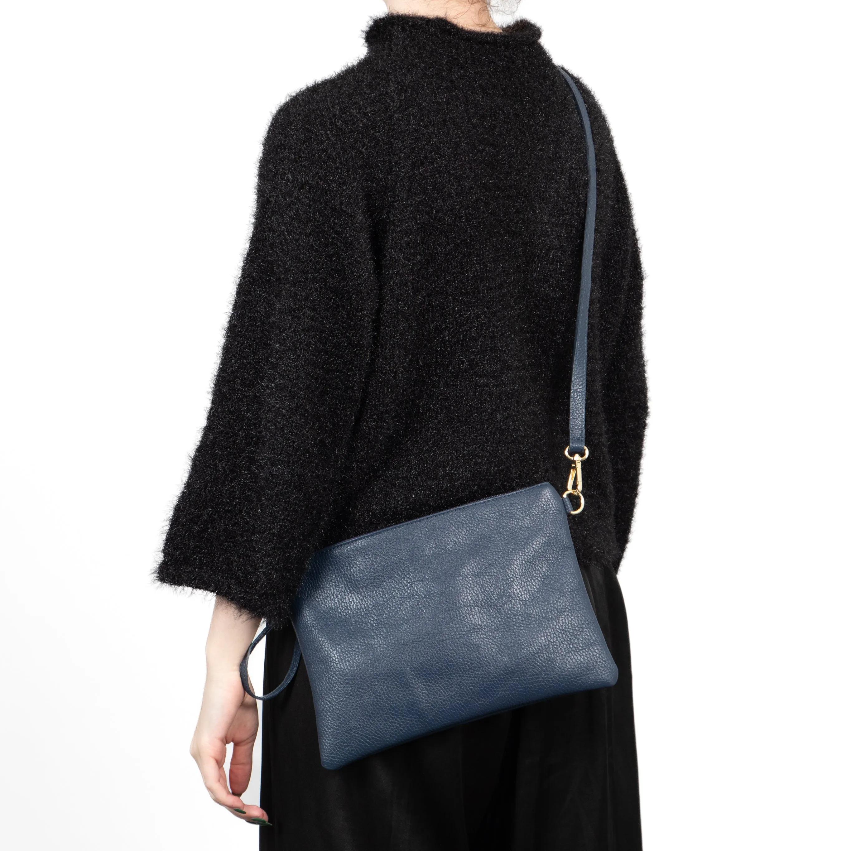 Jenna - Italian Leather Clutch Bag - Navy Blue, Pebbled