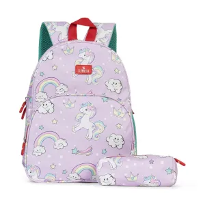Kids Backpack - Durable Polyester, Comfortable Straps | Includes Free Pencil Pouch | 15 Litres | Lavender - Unicorn