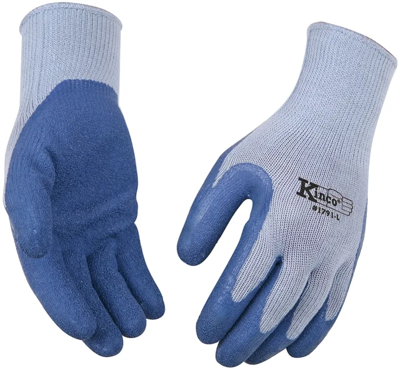 Kinco 1791-M Coated Gloves, Men's, M, 7 to 8 in L, Knit Wrist Cuff, Latex Coating, Cotton/Polyester Glove, Blue/Gray :PR: QUANTITY: 1