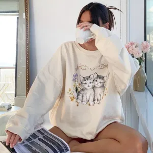 Kittens in Cottages   Sweater Top Kawaii Academia Y2K Cottagecore Coquette Fairycore Dollette Princesscore