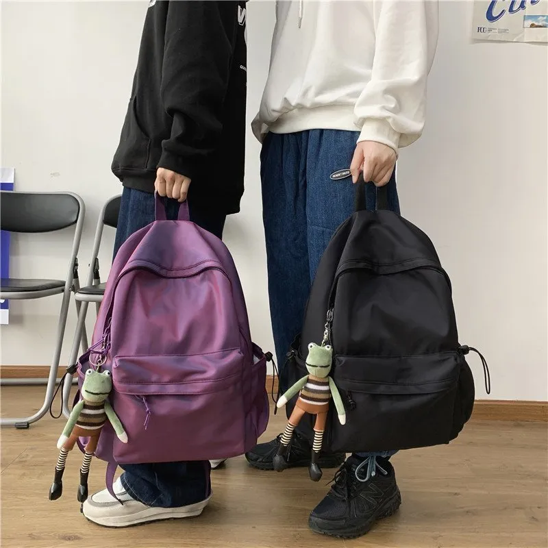 Korean Harajuku Junior's Schoolbag Men's and Women's Ins Simple Solid Color Waterproof Backpack Large Capacity Campus Backpack