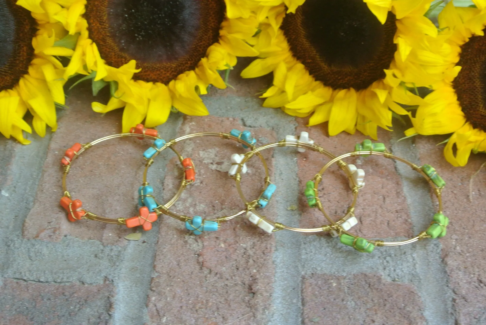 Large Stone Cross Bone Bangle Bracelet