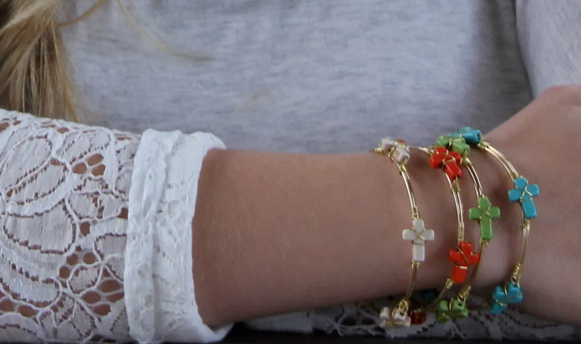 Large Stone Cross Bone Bangle Bracelet