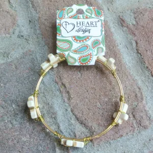 Large Stone Cross Bone Bangle Bracelet