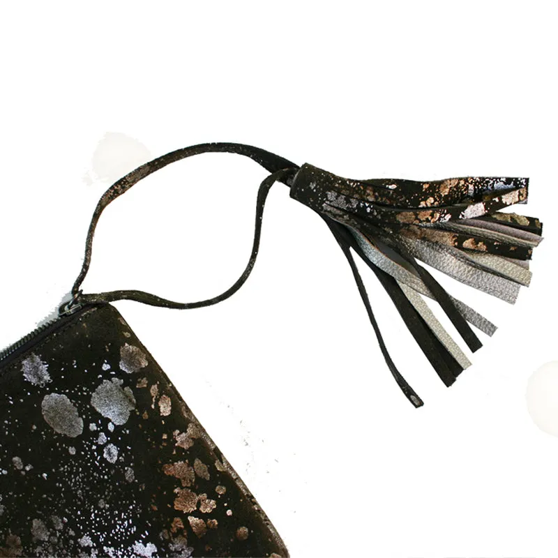 Large Tassel Clutch - Brown Metallic Splash