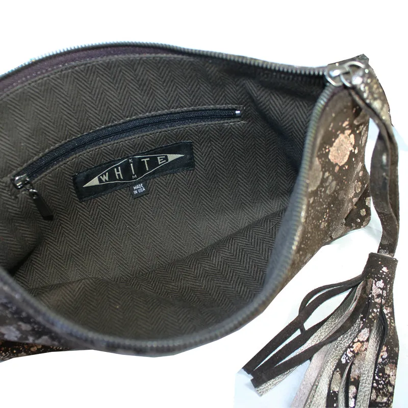 Large Tassel Clutch - Brown Metallic Splash