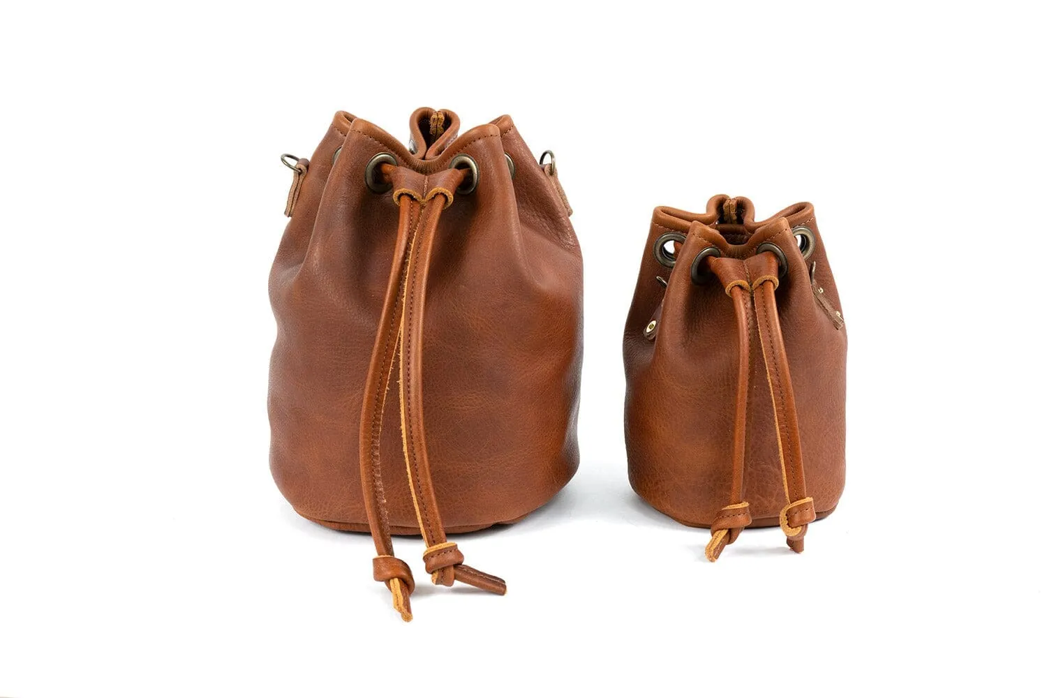 LEATHER BUCKET BAG - SMALL - CHERRY BISON
