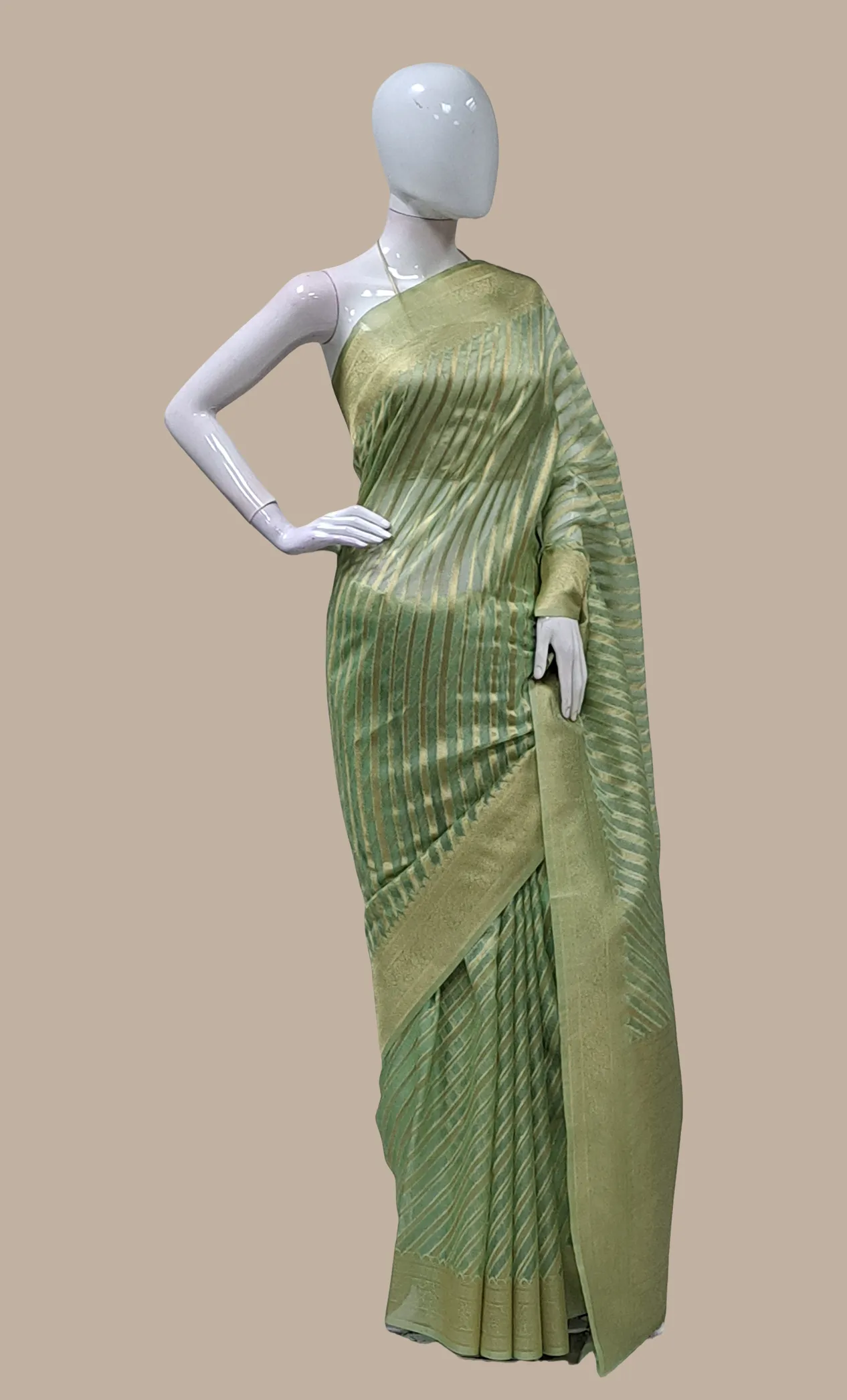 Light Olive Embroidered Sari