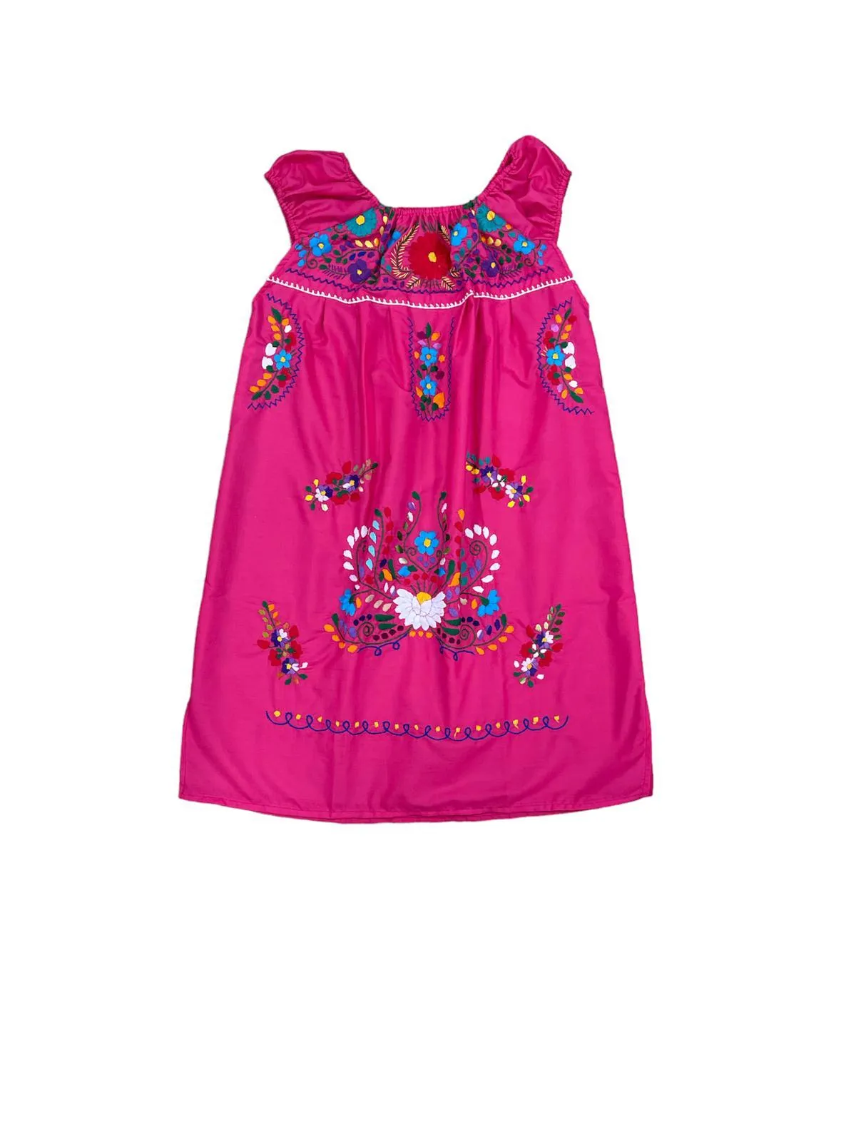 Mexican Floral Embroidered Off the Shoulder Dress Evelia Hot Pink