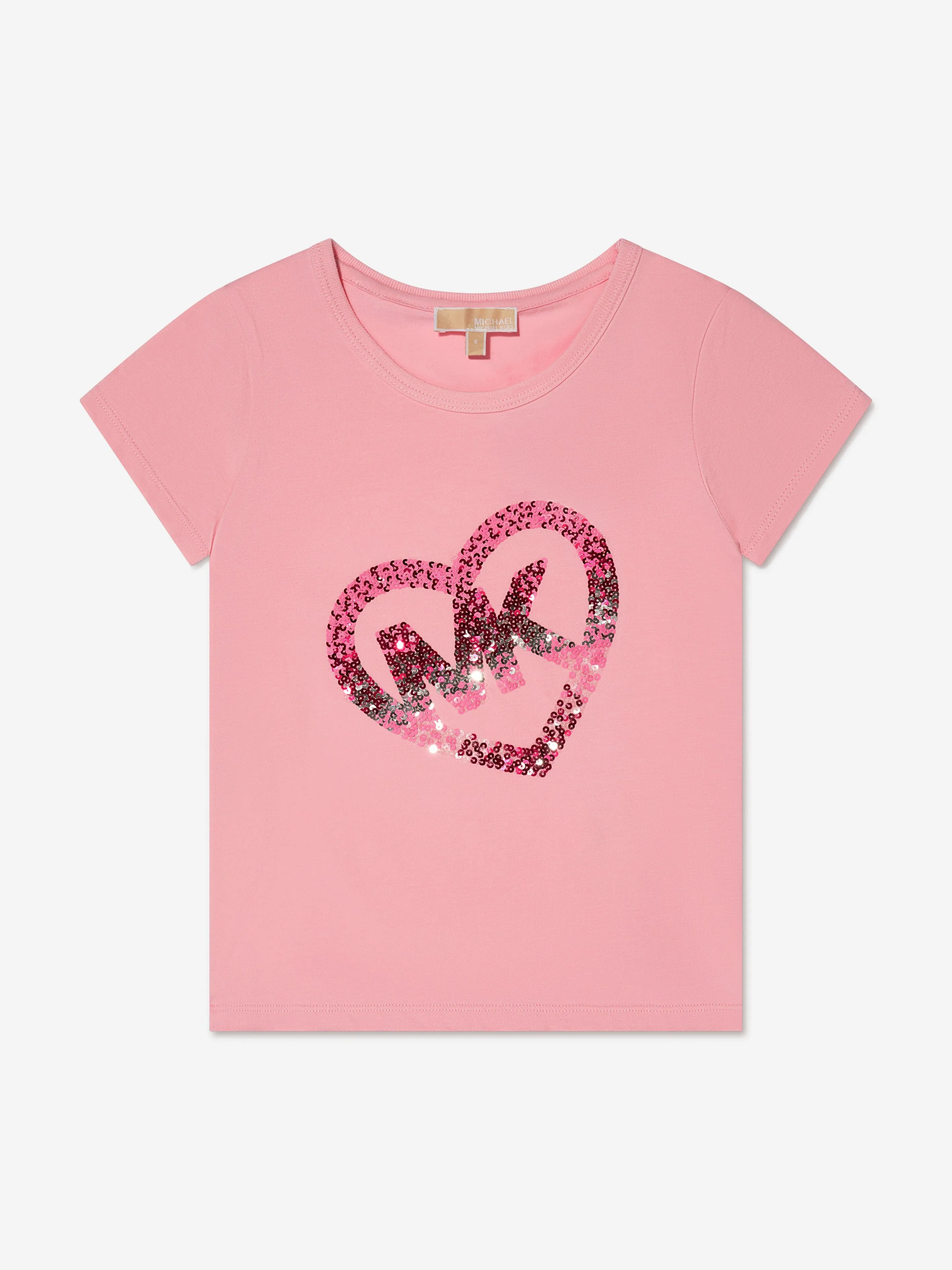 Michael Kors Girls Sequin Heart Logo T-Shirt in Pink