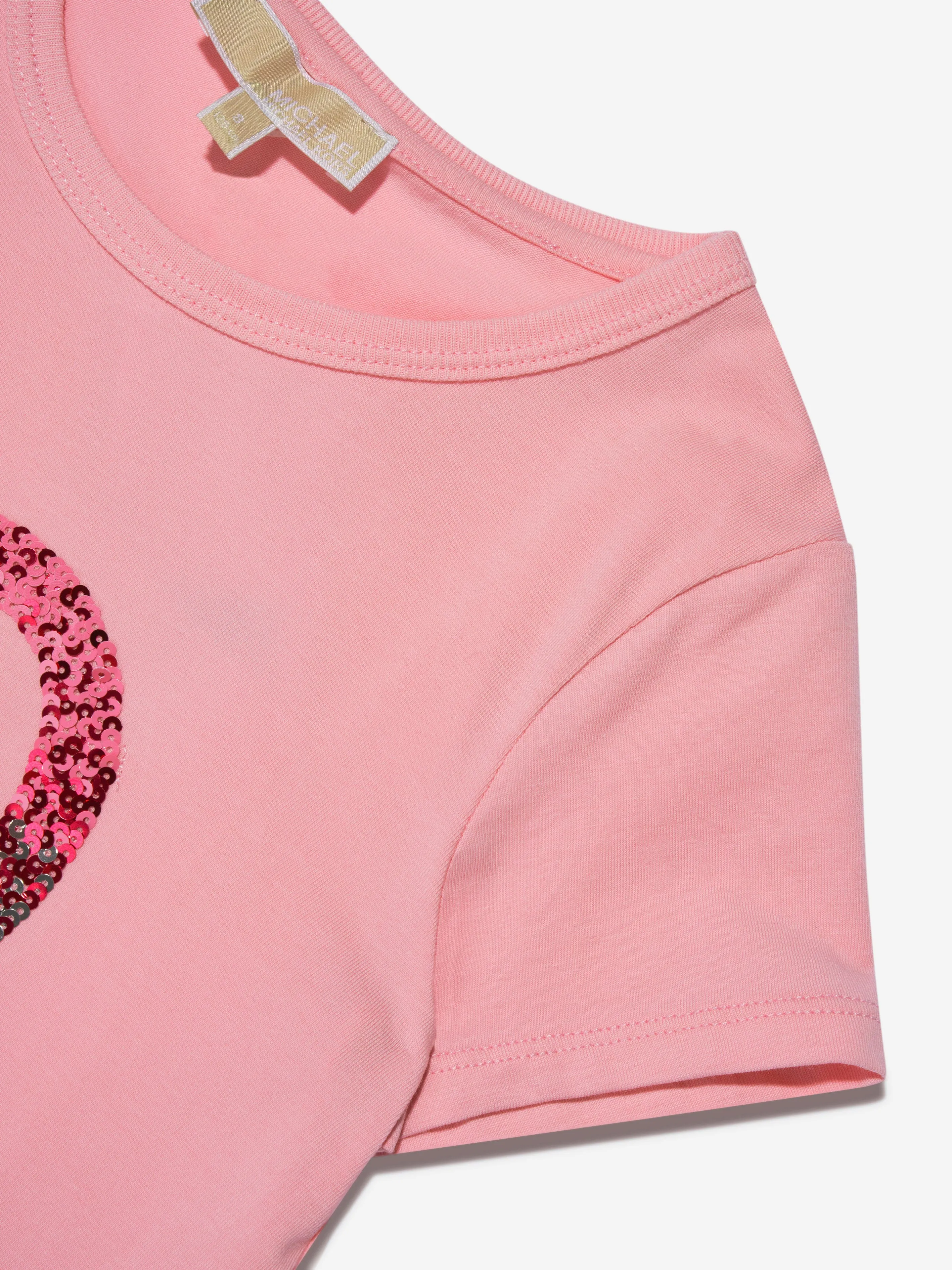 Michael Kors Girls Sequin Heart Logo T-Shirt in Pink