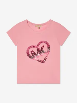 Michael Kors Girls Sequin Heart Logo T-Shirt in Pink