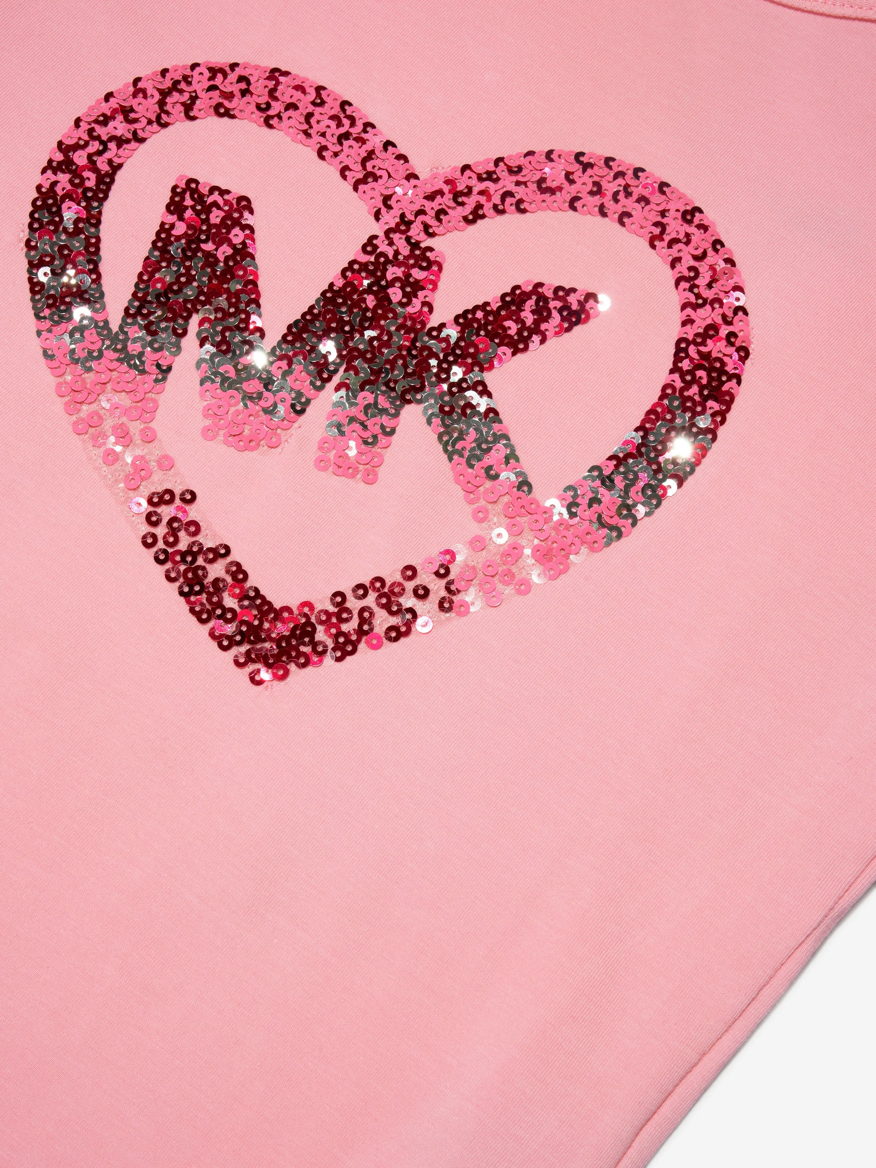 Michael Kors Girls Sequin Heart Logo T-Shirt in Pink