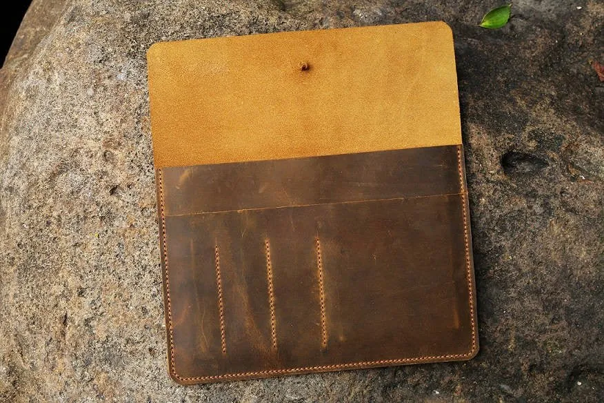 Personalized distressed leather iPad case portfolio sleeve for new iPad Pro 10.5 11 12.9