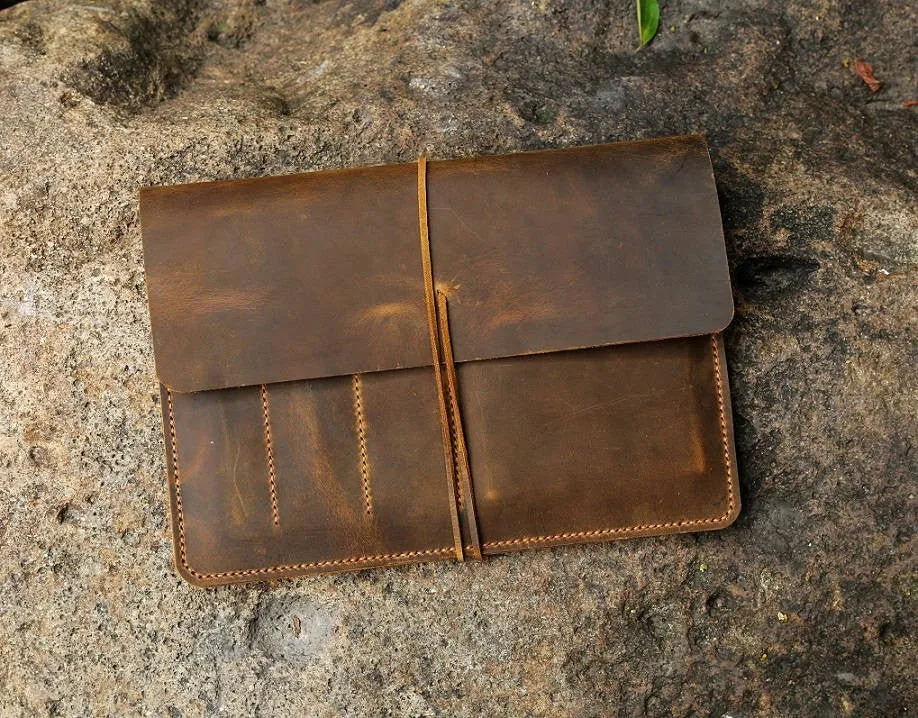 Personalized distressed leather iPad case portfolio sleeve for new iPad Pro 10.5 11 12.9