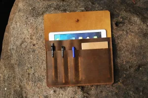 Personalized distressed leather iPad case portfolio sleeve for new iPad Pro 10.5 11 12.9
