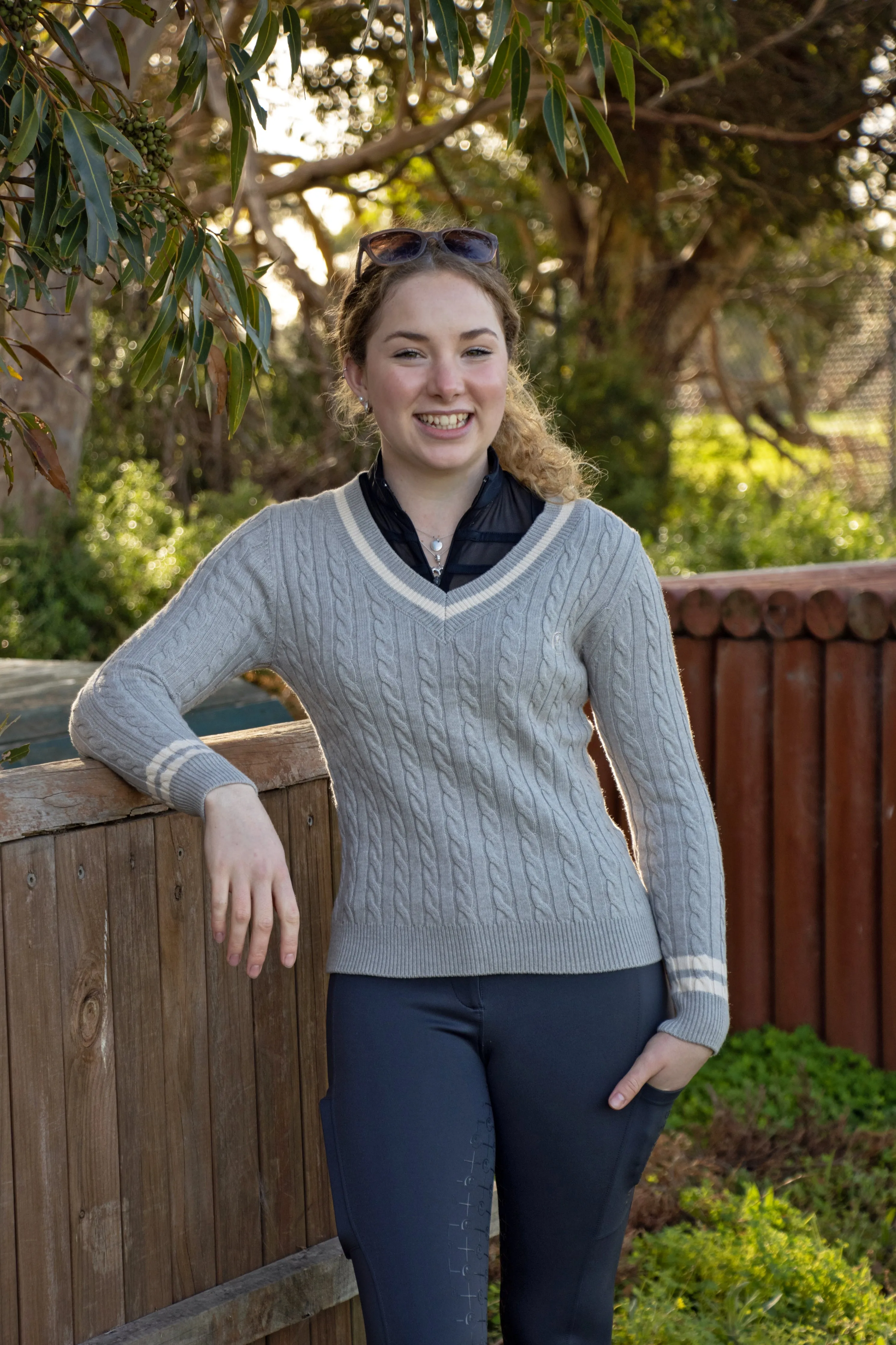 Pippa Cotton Cable Knit Sweater - Pale Grey