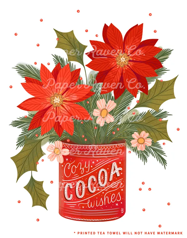 Poinsettia Wishes Tea Towel