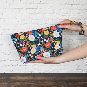 Pretty Navy Floral Zippered Sock Project Bag in Rifle Paper Co's Antique Garden