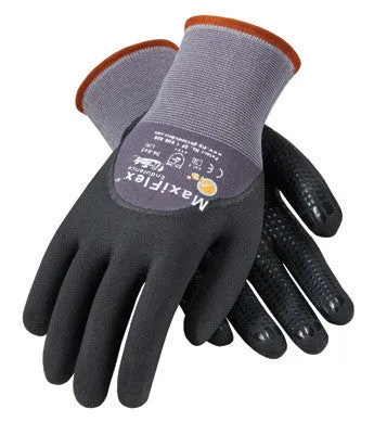 Protective Industrial Products X-Large MaxiFlex Endurance by ATG 15 Gauge Black Micro-Foam Palm, Full Fingers And Knuckles, Nitrile Dotted Palm Coated Work Gloves With Gray Seamless Nylon Liner And Continuous Knitwrist
