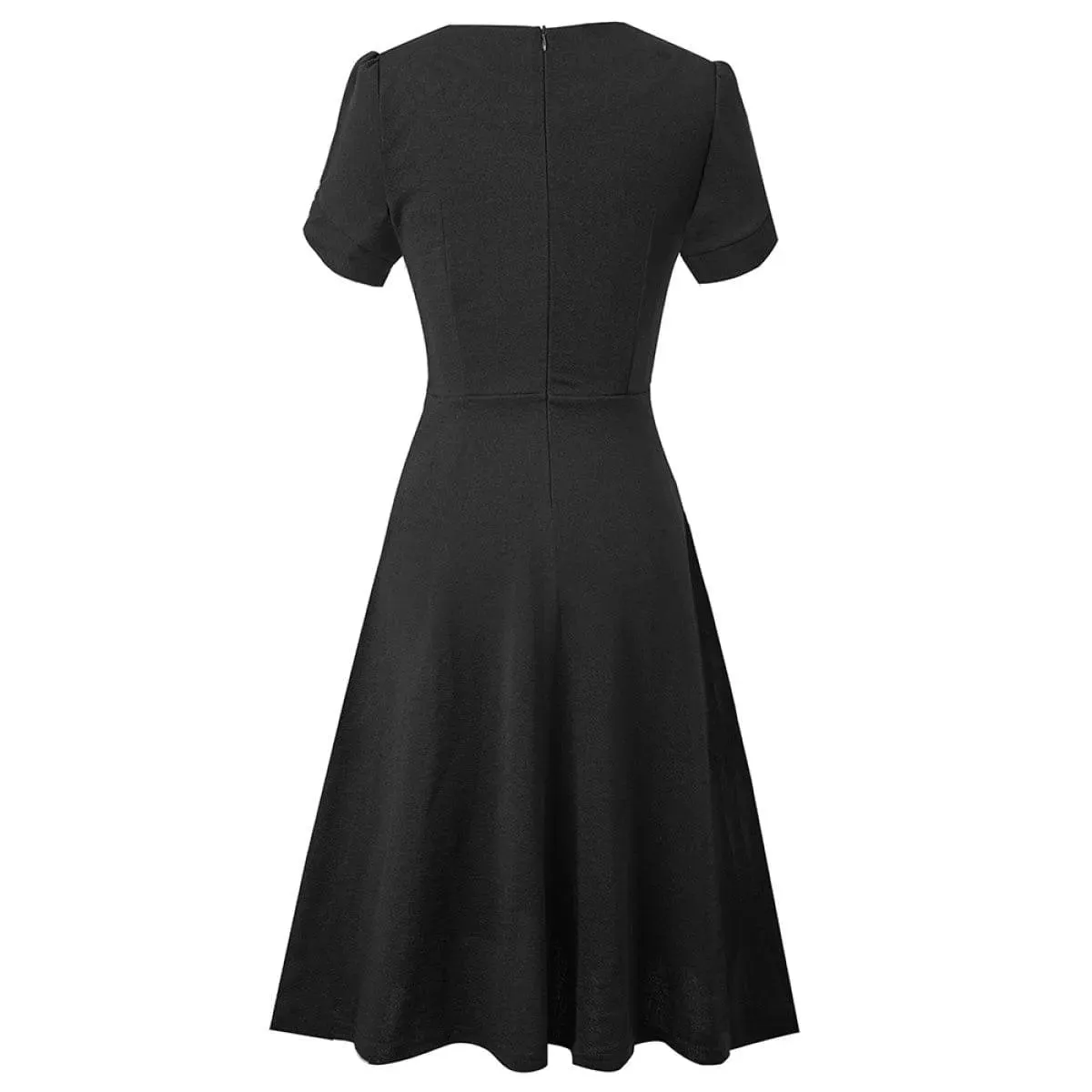 Round Neck Short Sleeve Knot Waist Solid Color Mini Dress