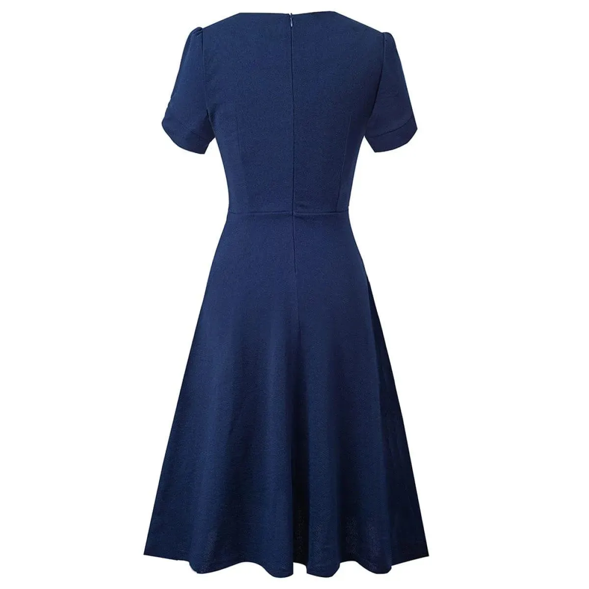 Round Neck Short Sleeve Knot Waist Solid Color Mini Dress