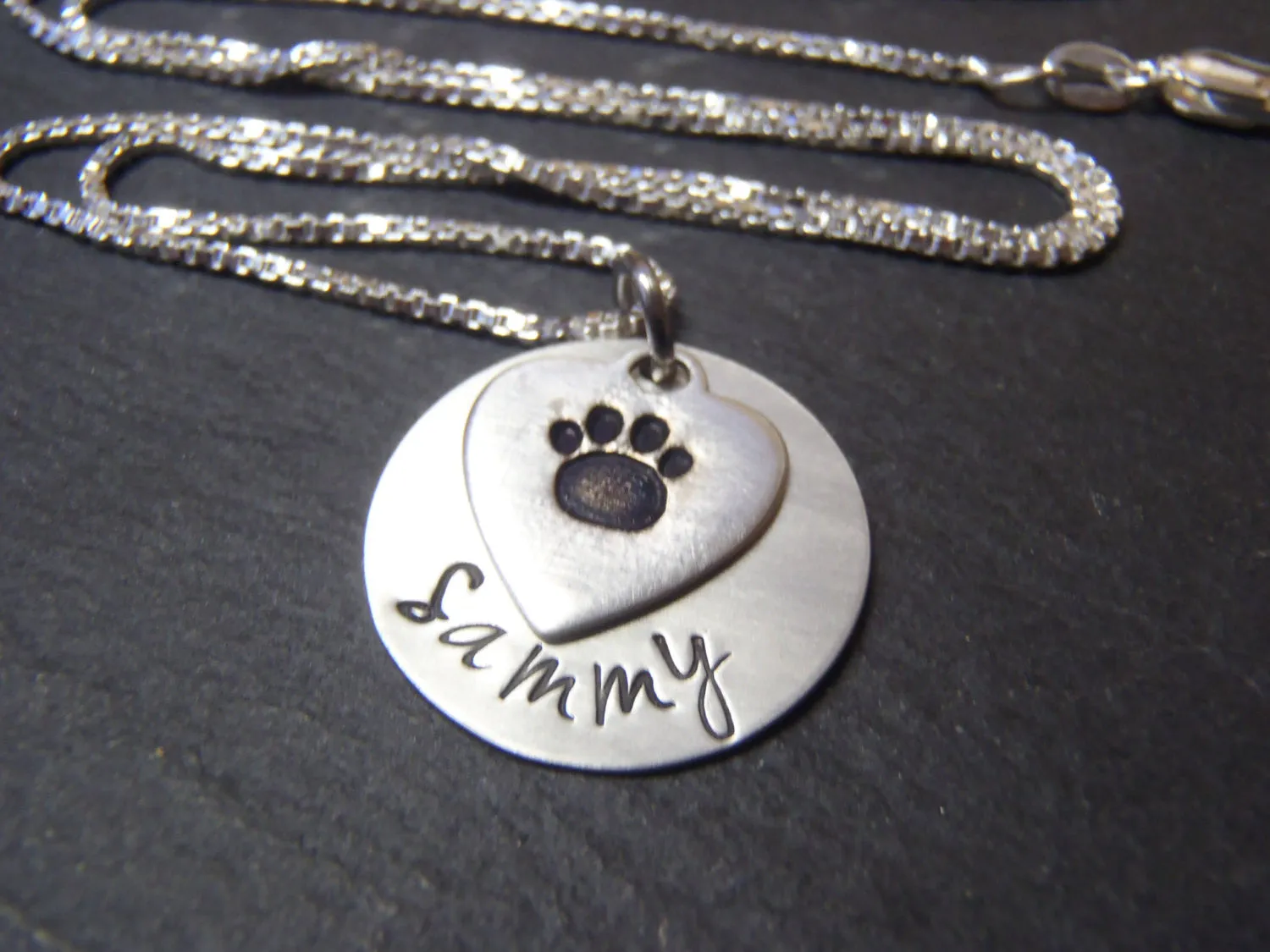 Sterling silver personalized pet memorial necklace dog pawprint necklace