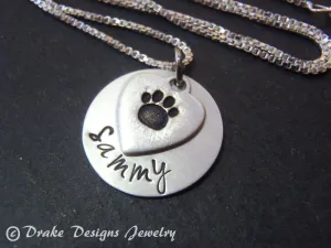 Sterling silver personalized pet memorial necklace dog pawprint necklace