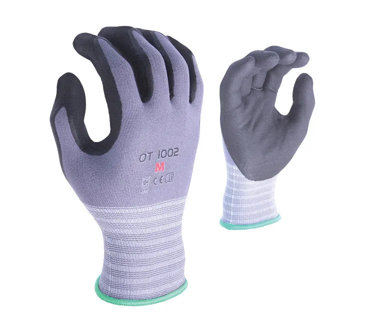 TASK GLOVES - Battle Fit - 15 Gauge Gray Gloves, Nylon shell, Black Micro-Foam Nitrile Palm coated - Quantity 12 Pair