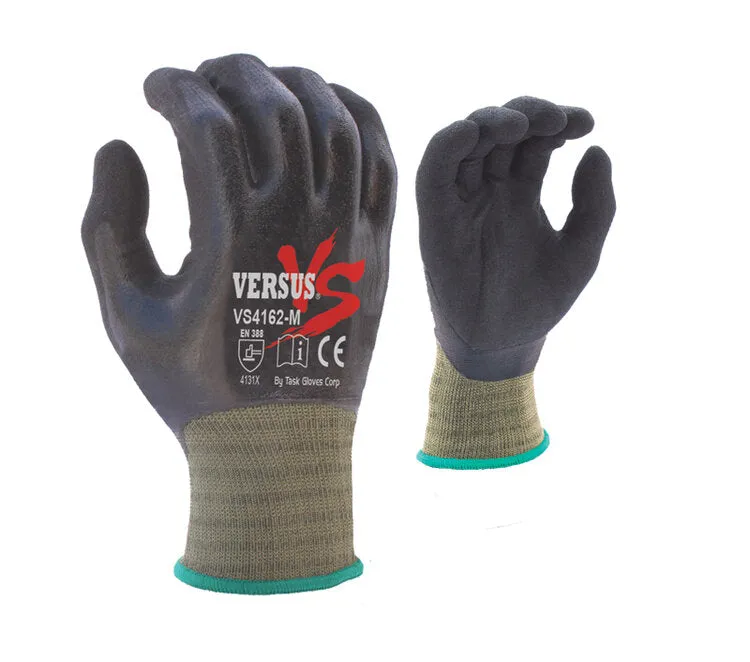 TASK GLOVES - VERSUS® - 15 Gauge Camo Green Gloves, Hi-Elasticity Nylon shell, Black RevoTek® Fully coated, Double dipped - Quantity 12 Pair