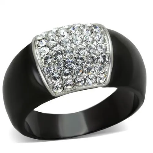 Two-Tone IP Black (Ion Plating) Stainless Steel Ring with Top Grade Crystal in Clear for Women Style TK1840