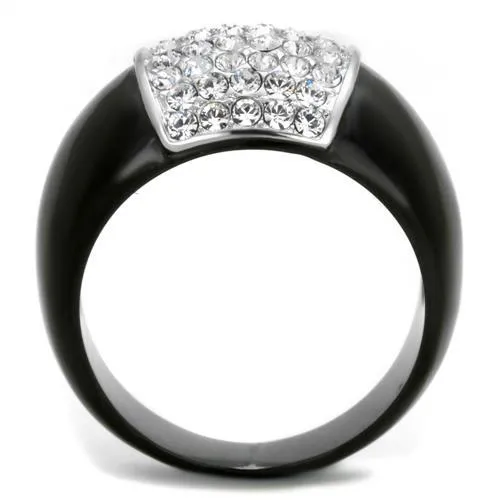 Two-Tone IP Black (Ion Plating) Stainless Steel Ring with Top Grade Crystal in Clear for Women Style TK1840