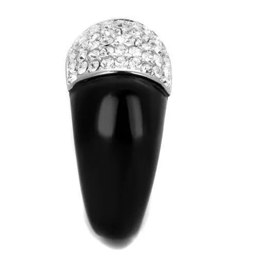 Two-Tone IP Black (Ion Plating) Stainless Steel Ring with Top Grade Crystal in Clear for Women Style TK1840
