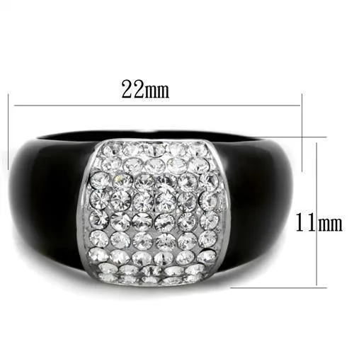 Two-Tone IP Black (Ion Plating) Stainless Steel Ring with Top Grade Crystal in Clear for Women Style TK1840