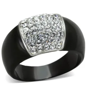 Two-Tone IP Black (Ion Plating) Stainless Steel Ring with Top Grade Crystal in Clear for Women Style TK1840