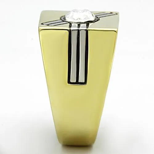 Two-Tone IP Gold (Ion Plating) Stainless Steel Ring with Top Grade Crystal in Clear for Women Style TK1065