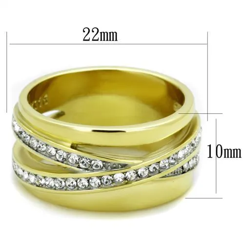 Two-Tone IP Gold (Ion Plating) Stainless Steel Ring with Top Grade Crystal in Clear for Women Style TK1914