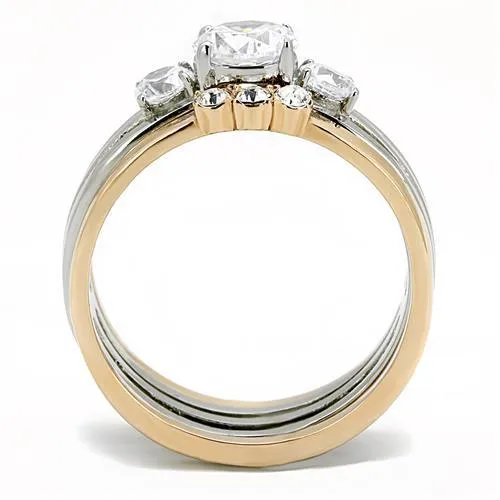 Two-Tone IP Rose Gold Stainless Steel Ring with AAA Grade CZ in Clear for Women Style TK3212