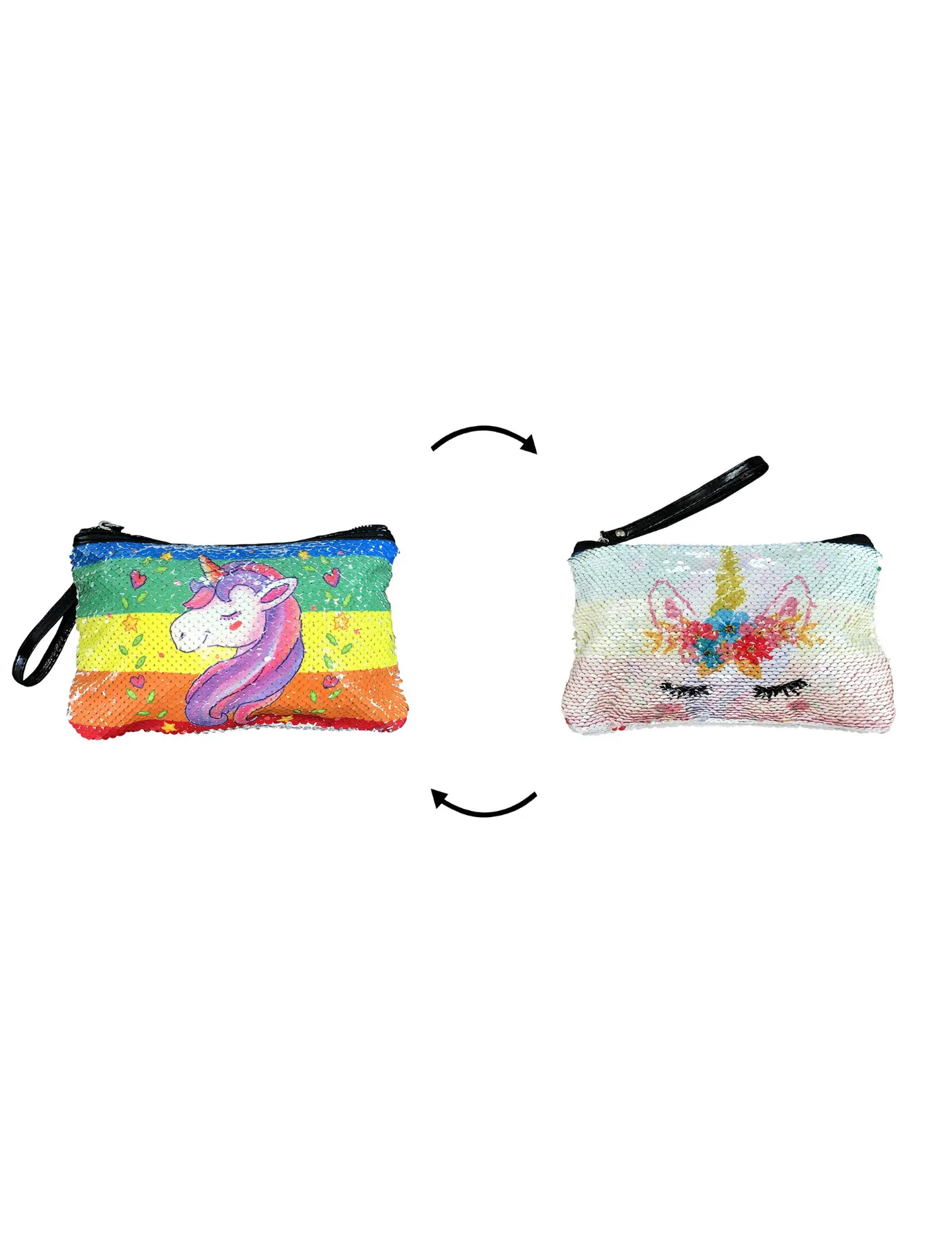 Unicorn Gifts for Girls - Unicorn Drawstring Backpack/Makeup Bag/Bracelet/Necklace/Hair Ties/Keychain/Sticker (Sequin Head-Flower 2)