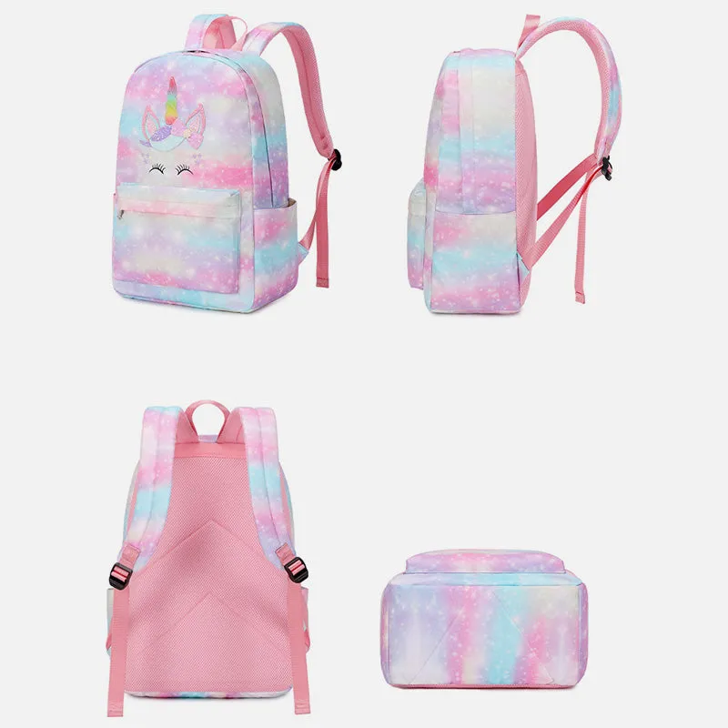 Unicorn School Backpack for Girls Kids Elementary Bookbag Lunch Bag Set