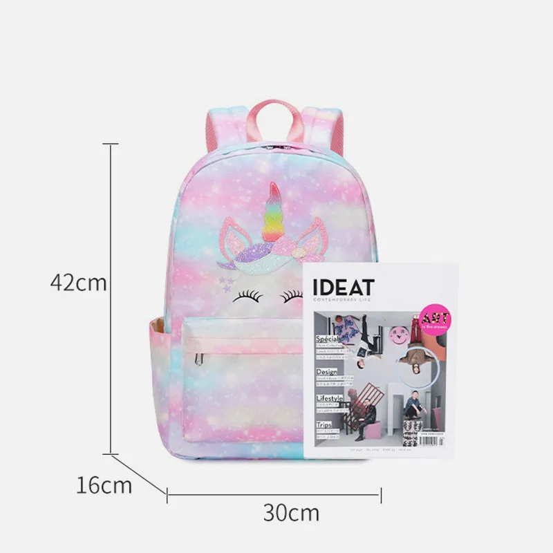 Unicorn School Backpack for Girls Kids Elementary Bookbag Lunch Bag Set
