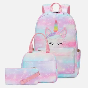 Unicorn School Backpack for Girls Kids Elementary Bookbag Lunch Bag Set