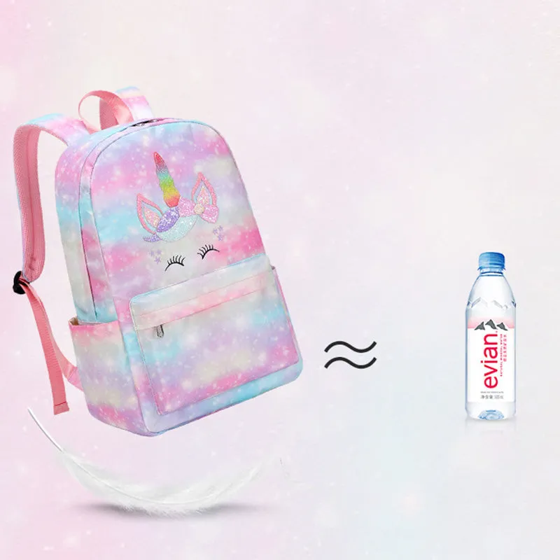 Unicorn School Backpack for Girls Kids Elementary Bookbag Lunch Bag Set