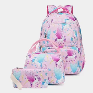 Unicorn Schoolbag Set for Girls Backpack Bookbag Lunch Bag Pencil Case
