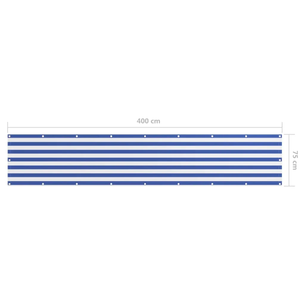 vidaXL Balcony Screen White and Blue 75x400 cm Oxford Fabric