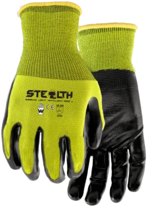 Work Gloves - Cut Level A4 Protection - Stealth Light Artillery Nitrile Palm Coated 396X6 - Stealth By Watson
